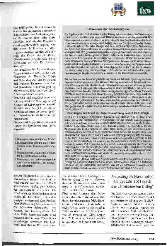 Vorschauseite 2: Aktueller Stand der Umsetzung und Weiterentwicklung des G-DRG-Systems im InEK
