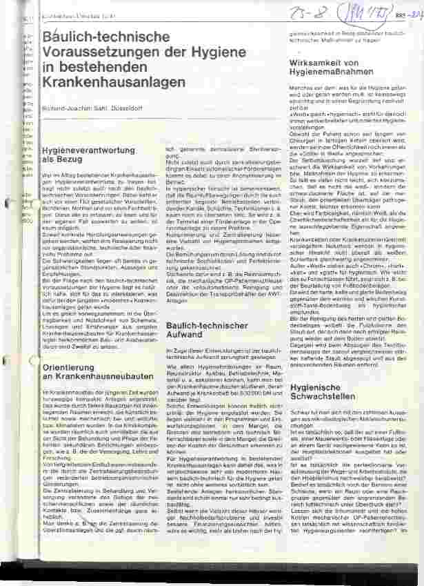 Vorschauseite 1: Baulich-technische Voraussetzungen der Hygiene in bestehenden Krankenhausanlagen
