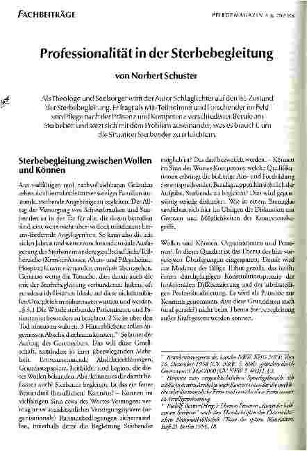 Vorschauseite 1: Professionalität in der Sterbebegleitung