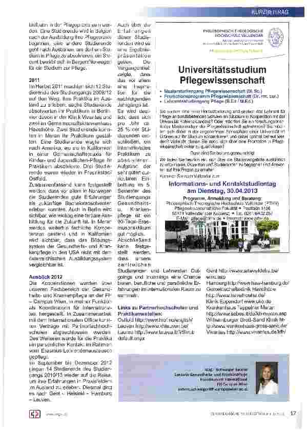 Vorschauseite 2: Perspektive und prospektive Betrachtung der Pflegepraktika in Europa und Übersee 2010, 2011 und 2012 des Bachelorstudiums Gesundheitsund Krankenpflege am FH Campus Wien