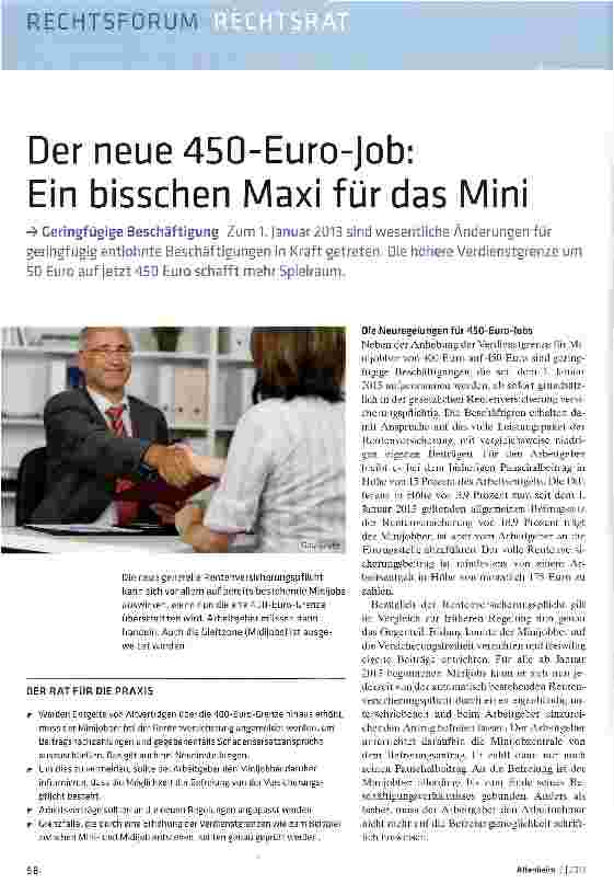 Vorschauseite 1: Der neue 450-Euro-Job: Ein bisschen Maxi für das Mini