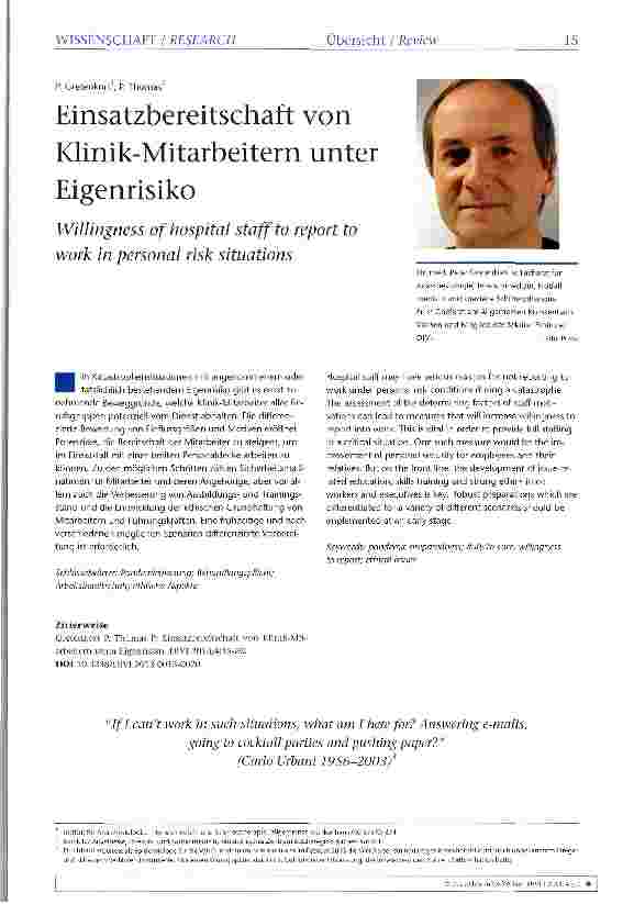 Vorschauseite 1: Einsatzbereitschaft von Klinik-Mitarbeitern unter Eigenrisiko