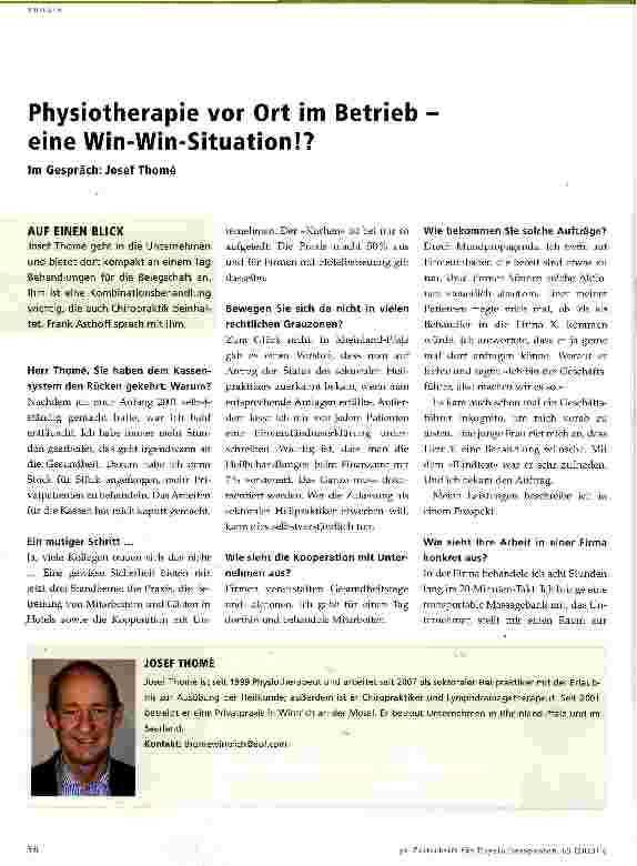 Vorschauseite 1: Physiotherapie vor Ort im Betrieb -eine Win-Win-Situation!?