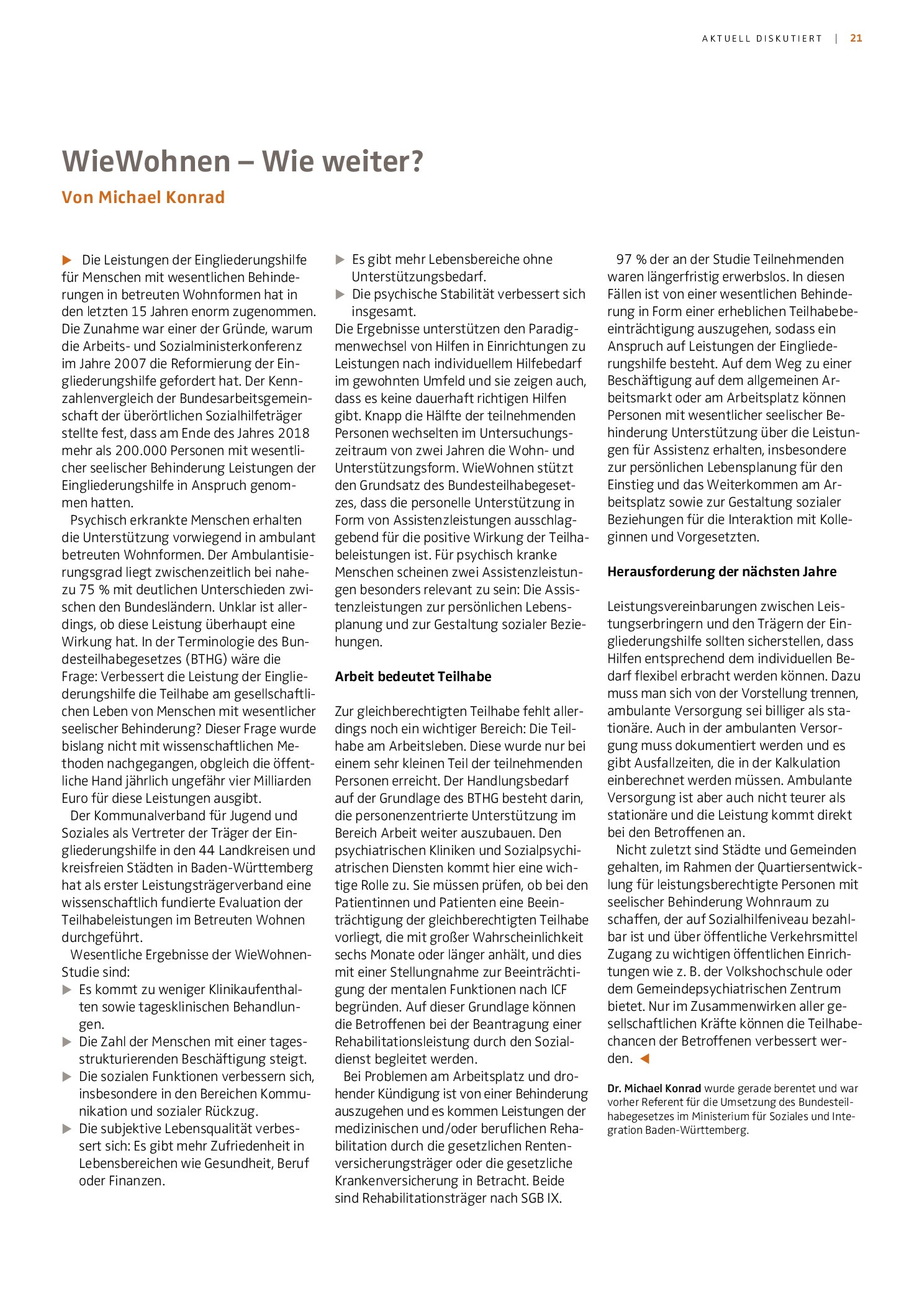 Vorschauseite 1: Wie Wohnen – Wie weiter?