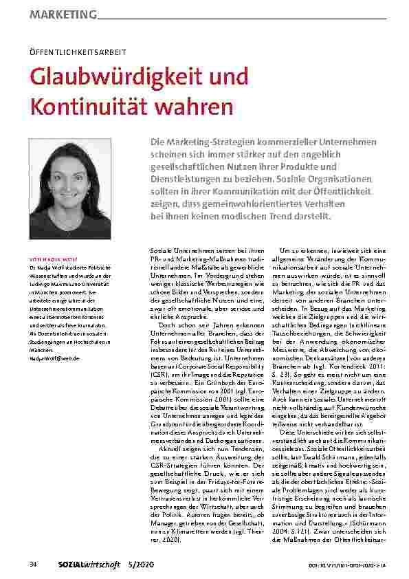 Vorschauseite 1: ÖFFENTLICHKEITSARBEIT Glaubwürdigkeit und Kontinuität wahren