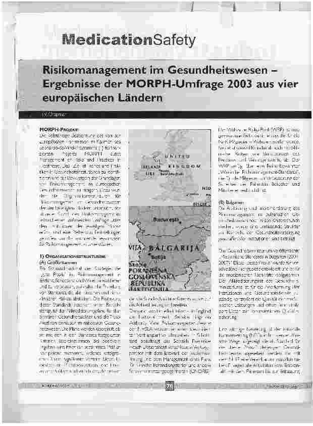 Vorschauseite 1: Risikomanagement im Gesundheitswesen -Ergebnisse der MORPH-Umfrage 2003 aus vier europäischen Ländern