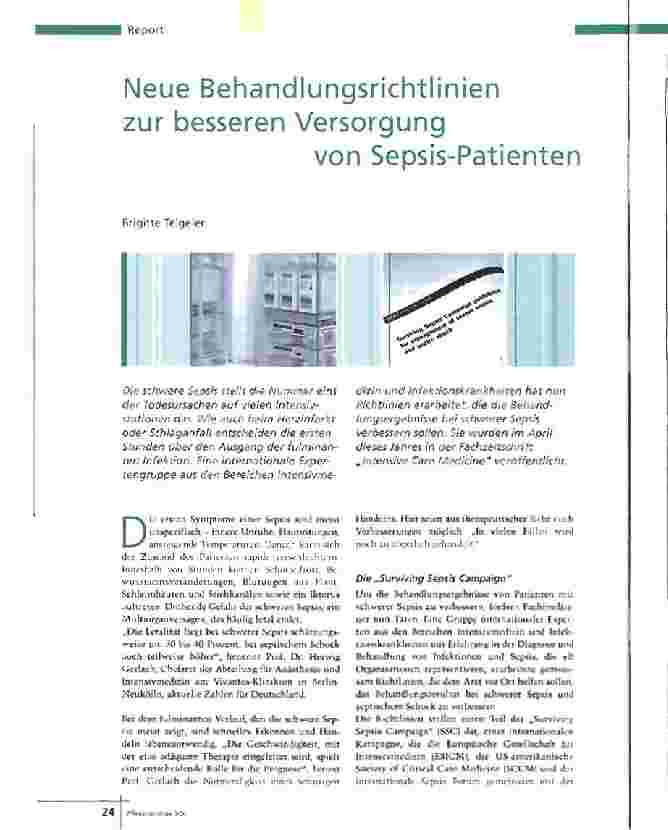 Vorschauseite 1: Neue Behandlungsrichtlinien zur besseren Versorgungvon Sepsis-Patienten