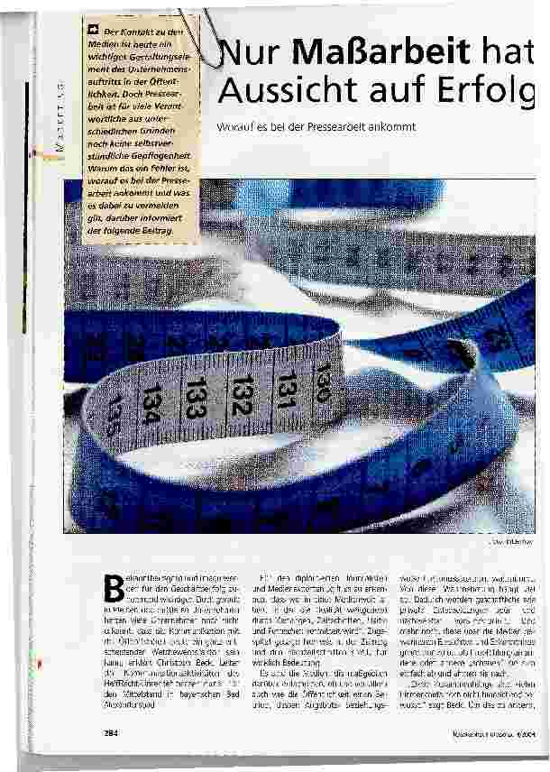 Vorschauseite 1: Nur Maßarbeit hat Aussicht auf ErfolgWorauf es bei der Pressearbeit ankommt