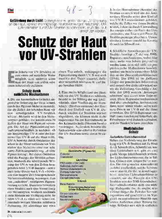 Vorschauseite 1: Schutz der Haut vor UV-Strahlen Gefährdung durch Licht