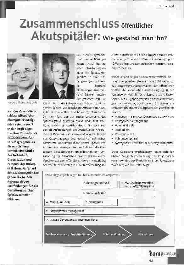 Vorschauseite 1: Zusammenschluss öffentlicher Akutspitäler: Wie gestaltet man ihn?