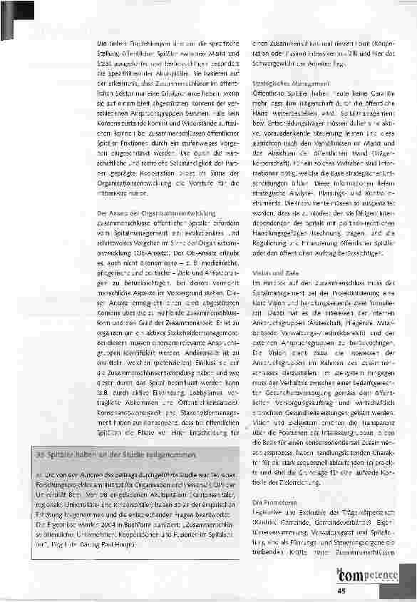 Vorschauseite 2: Zusammenschluss öffentlicher Akutspitäler: Wie gestaltet man ihn?
