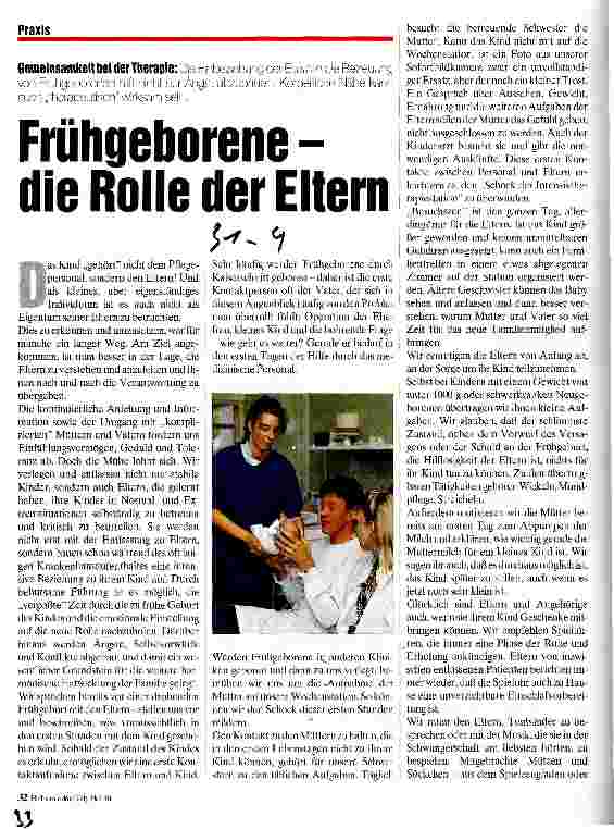 Vorschauseite 1: Frühgeborene - die Rolle der Eltern Gemeinsamkeit bei der Therapie