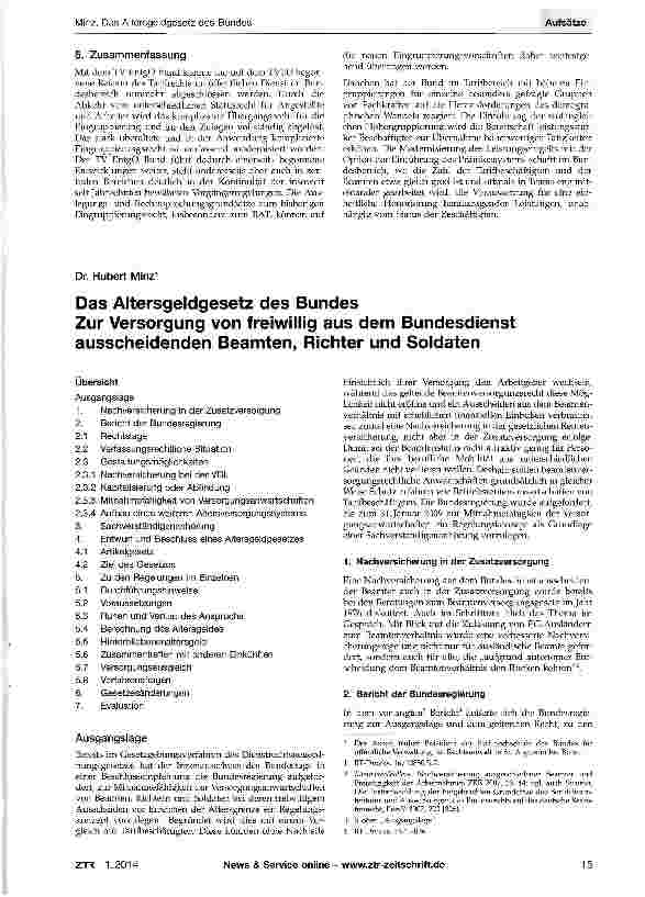 Vorschauseite 1: Das Altersgeldgesetz des Bundes Zur Versorgung von freiwillig aus dem Bundesdienstausscheidenden Beamten, Richter und Soldaten