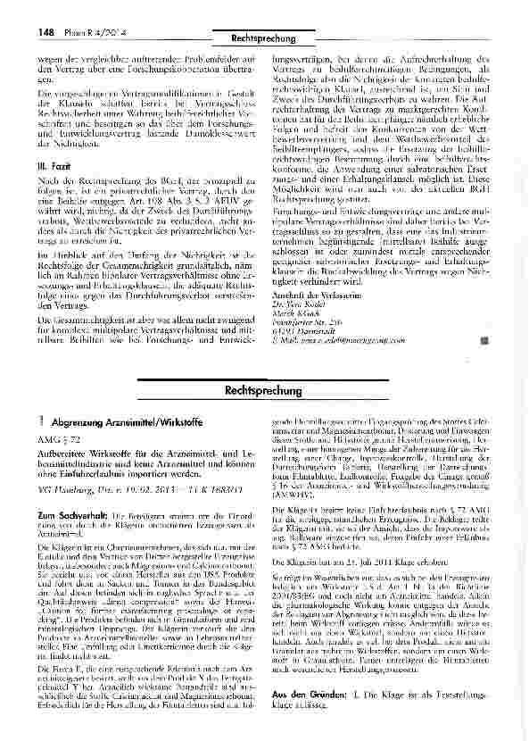 Vorschauseite 1: Abgrenzung Arzneimittel/Wirkstoffe AMG § 72