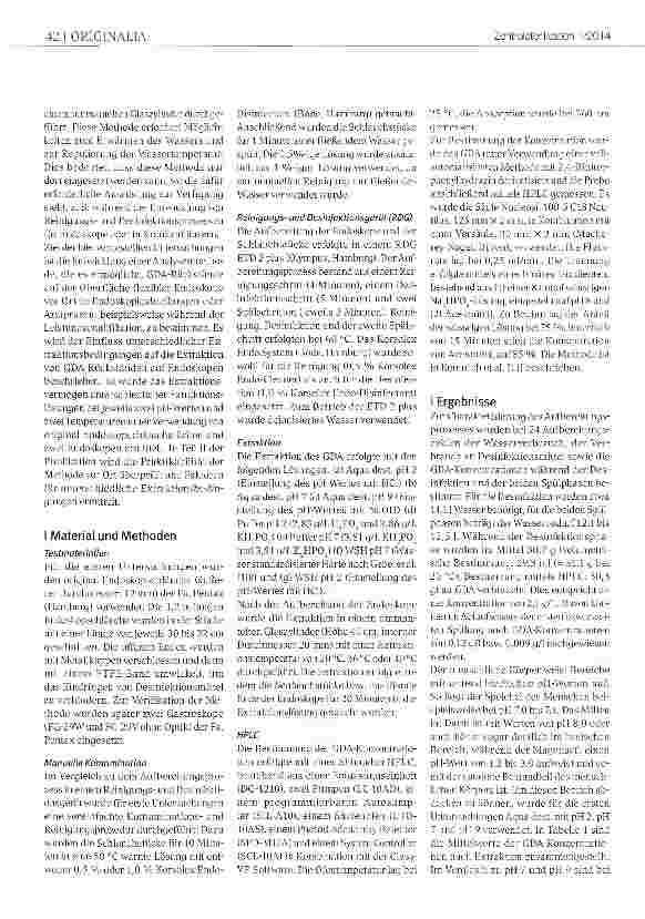 Vorschauseite 2: Glutardialdehyd (GDA)-Rückstände in flexiblen EndoskopenTeil I: Entwicklung einer Analysemethode zur Bestimmung von GDA-Rückständen