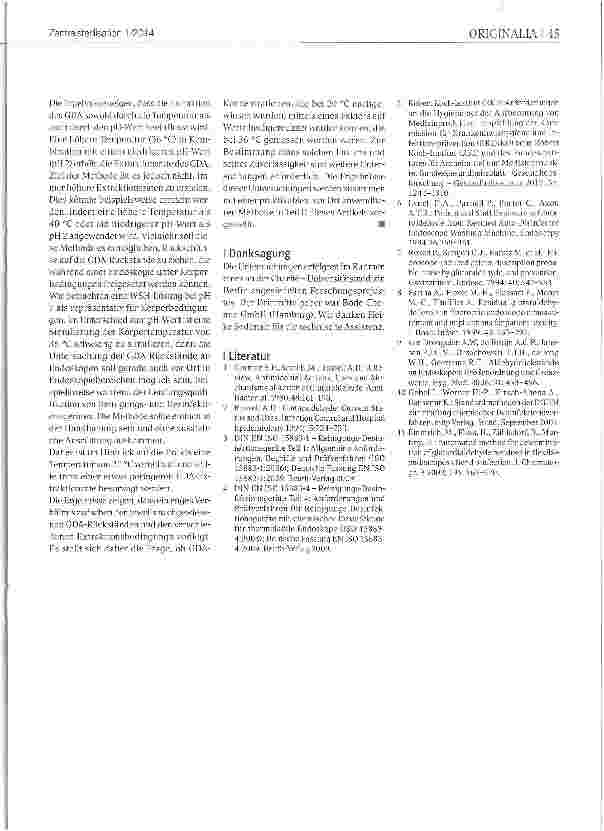 Vorschauseite 5: Glutardialdehyd (GDA)-Rückstände in flexiblen EndoskopenTeil I: Entwicklung einer Analysemethode zur Bestimmung von GDA-Rückständen