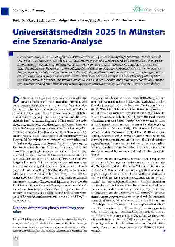 Vorschauseite 1: Universitätsmedizin 2025 in Münster: eine Szenario-Analyse