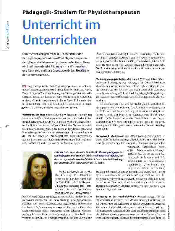 Vorschauseite 1: Pädagogik-Studium für Physiotherapeuten Unterricht im Unterrichten