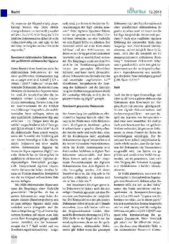 Vorschauseite 2: Vernichtung von Krankenakten nach elektronischer Archivierung?
