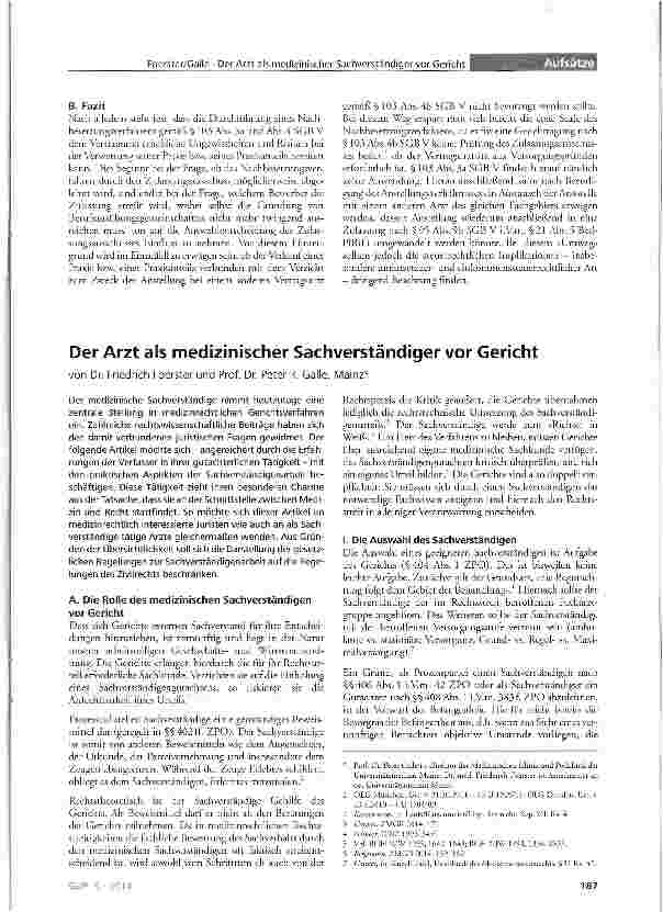 Vorschauseite 1: Der Arzt als medizinischer Sachverständiger vor Gericht