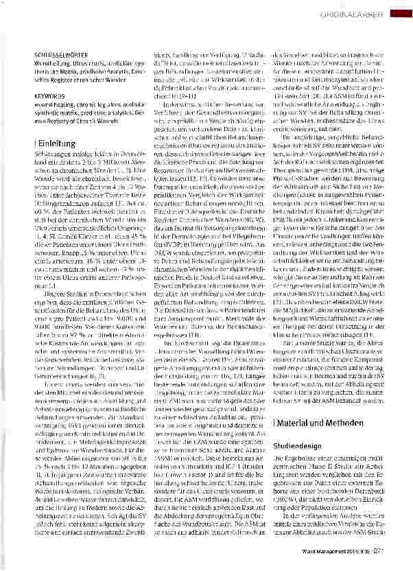Vorschauseite 2: Effektivität einer azellulären synthetischen Matrix als Ergänzung zur Standardversorgung bei Ulcus cruris venosum und mixtum: Vergleich von klinischen Studiendaten und Routinedaten
