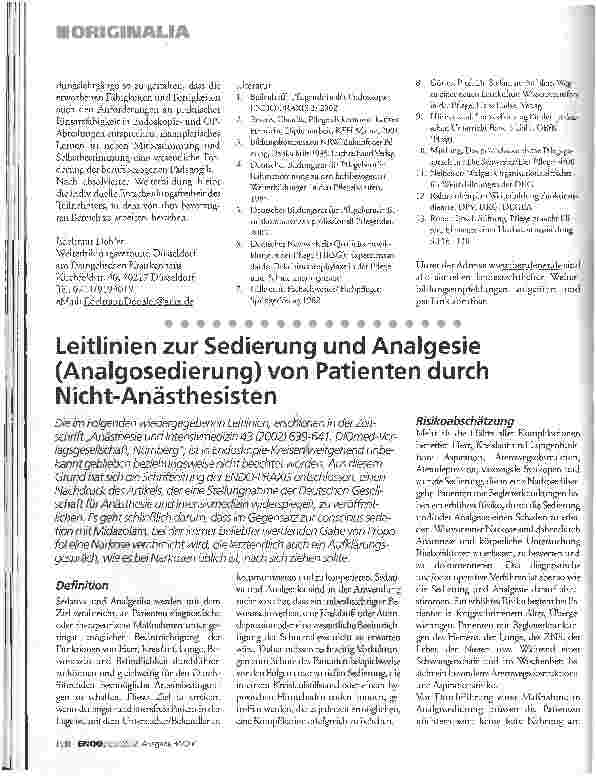 Vorschauseite 1: Leitlinien zur Sedierung und Analgesie (Analgosedierung) von Patienten durch Nicht-Anästhesisten