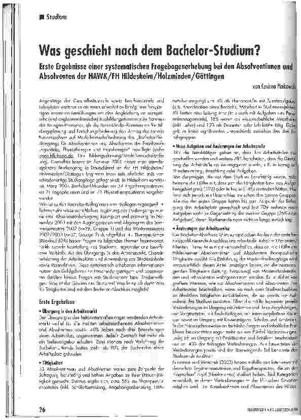 Vorschauseite 1: Was geschieht nach dem Bachelor-Studium?Erste Ergebnisse einer systematischen Fragebogenerhebung bei den Absolventinnen und Absolventen der HAWK/FH Hildesheim/Holzminden/Göttingen