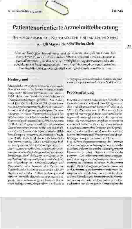 Vorschauseite 1: Patientenorientierte ArzneimittelberatungBEGRIFFSBESTIMMUNG, NOTWENDIGKEIT UND AKTUELLER STAND