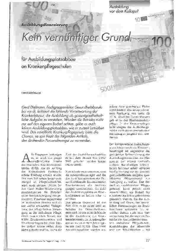 Vorschauseite 1: Kein vernünftiger Grund für Ausbildungsplatzabbau an Krankenpflegeschulen