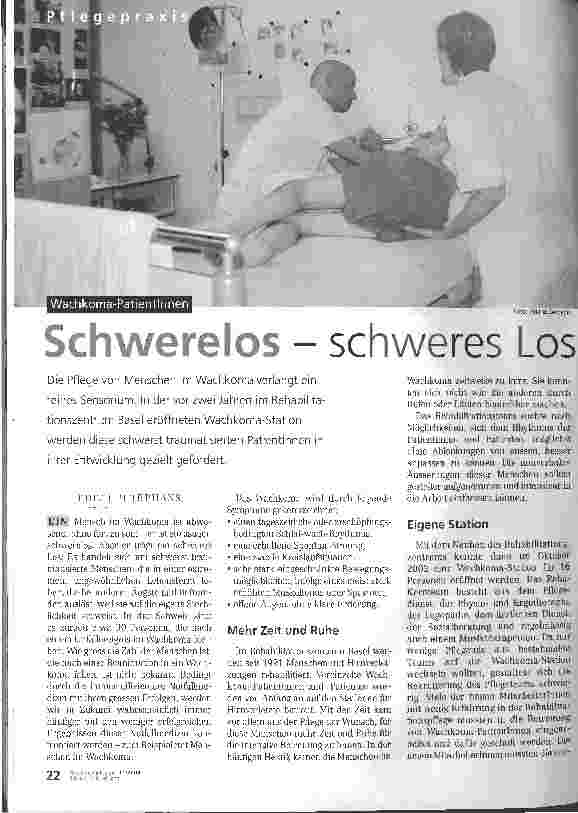Vorschauseite 1: Schwerelos - schweres Los. Wachkoma-Patientlnnen