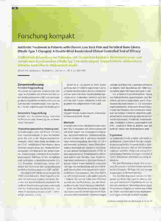 Vorschauseite 1: Antibiotisch Behandlung bei Patienten mit chronischen lumbalen Rückenschmerzen und vertebralem Knochenödem (Modic-Typ-1-Veränderungen): Doppeltblinde randomisierte klinische kontr…