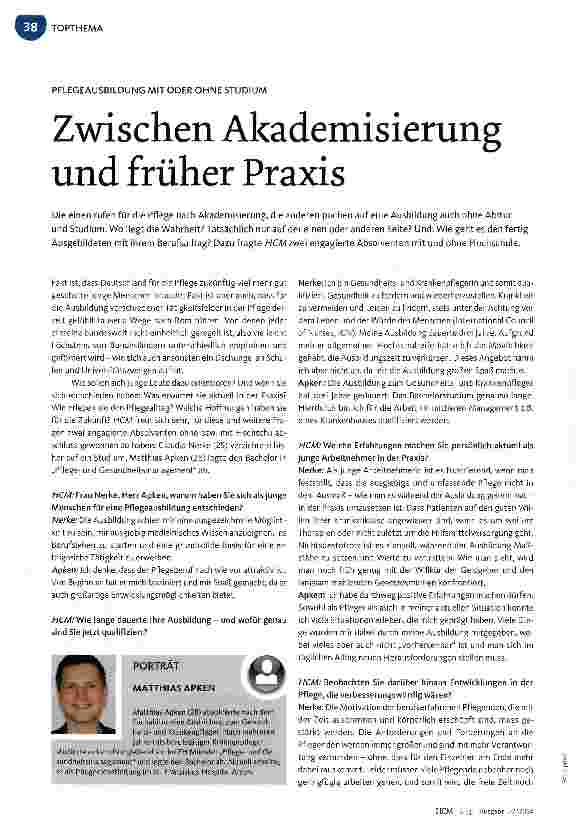 Vorschauseite 1: PFLEGEAUSBILDUNG MIT ODER OHNE STUDIUMZwischen Akademisierung und früher Praxis