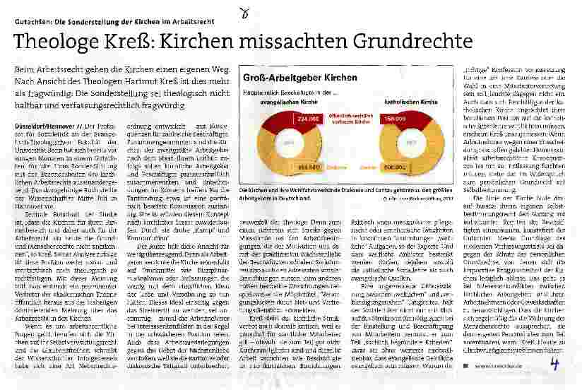 Vorschauseite 1: Theologe Kreß: Kirchen missachten Grundrechte