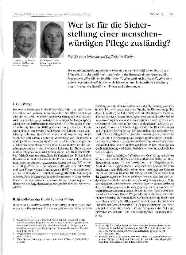 Vorschauseite 1: Wer ist für die Sicherstellung einer menschenwürdigen Pflege zuständig?