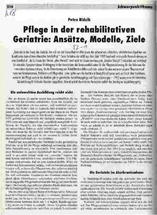 Vorschauseite 1: Pflege in der rehabilitativen Geriatrie: Ansätze, Modelle, Ziele