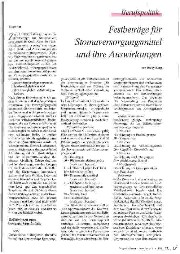 Vorschauseite 1: Festbeträge für Stomaversorgungsmittel und ihre Auswirkungen