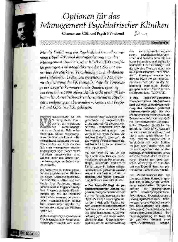 Vorschauseite 1: Option für das Management Psychiatrischer Kliniken Chancen aus GSG und Psych-PV nutzen!
