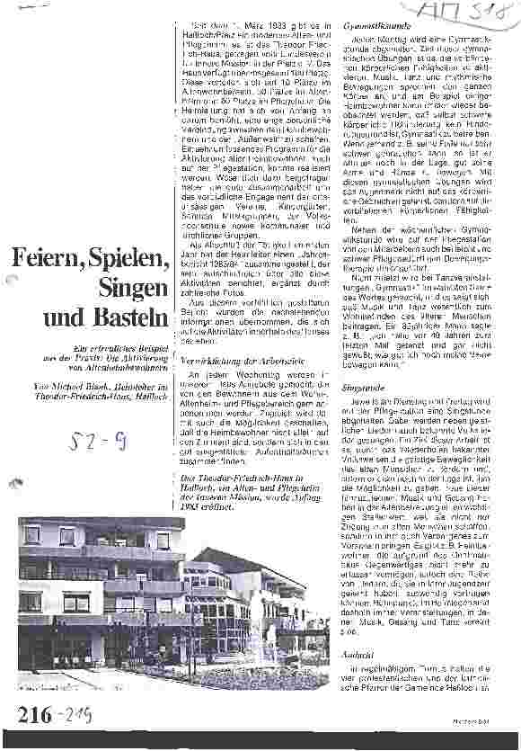 Vorschauseite 1: Feiern, Spielen, Singen und Basteln Die Aktivierung von Altenheimbewohnern