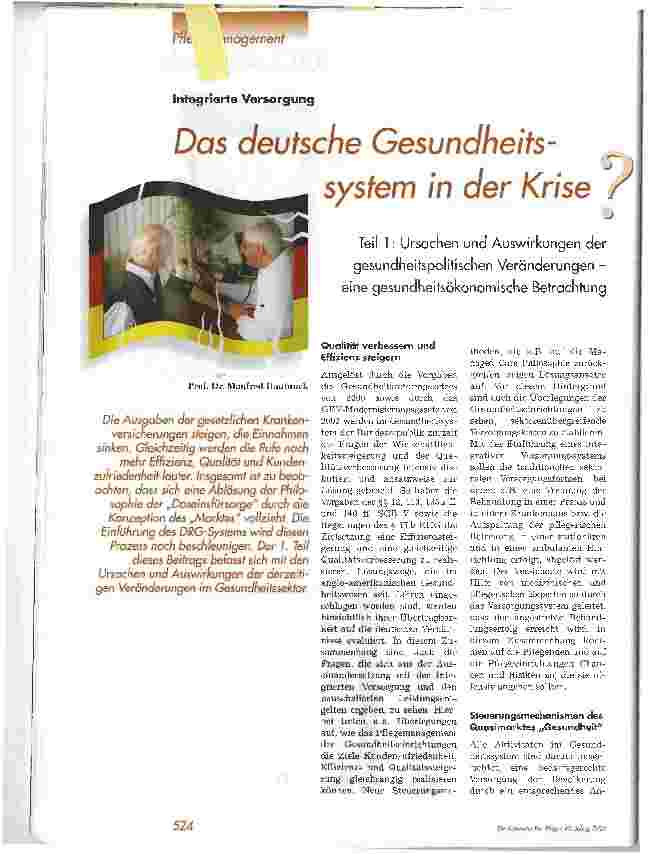 Vorschauseite 1: Das deutsche Gesundheitssystem in der Krise? Teil 1: Ursachen und Auswirkungen der gesundheitspolitischen Veränderungen - eine gesundheitsökonomische Betrachtung