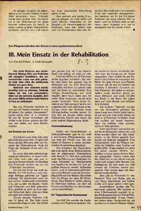 Vorschauseite 3: II.Mein Einsatz im Bereich der Soziotherapie