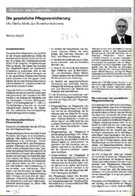 Vorschauseite 1: Die gesetzliche Pflegeversicherung Die fünfte Säule der Sozialversicherung
