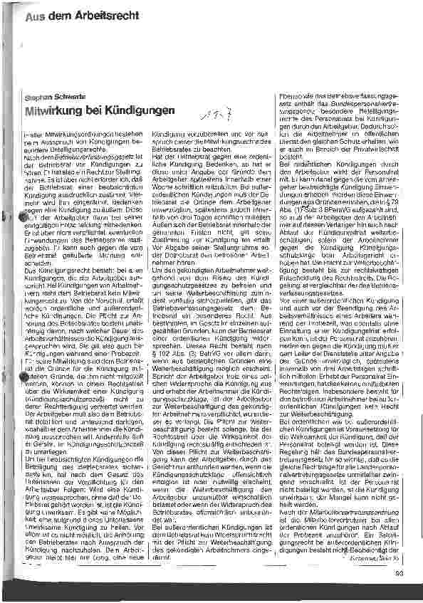 Vorschauseite 1: Mitwirkung bei Kündigung