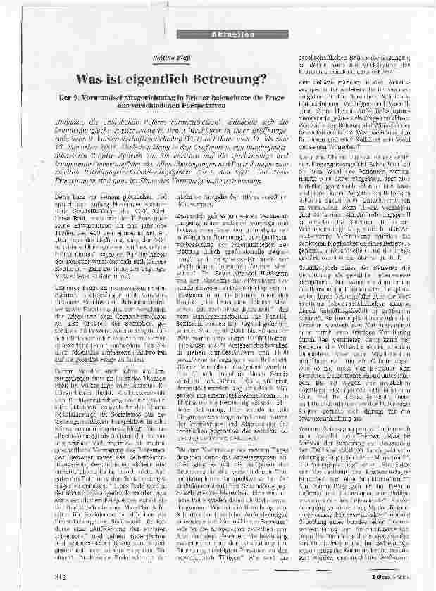 Vorschauseite 1: Was ist eigentlich Betreuung? Der 9. Vormundschaftsgerichtstag in Erkner beleuchtete die Frage aus verschiedenen Perspektiven