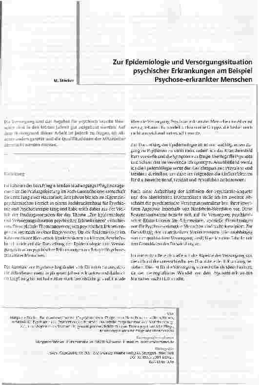 Vorschauseite 1: Zur Epidemiologie und Versorgungssituation psychischer Erkrankungen am Beispiel Psychose-erkrankter Menschen