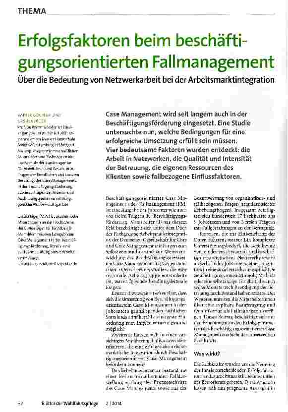 Vorschauseite 1: Erfolgsfaktoren beim beschäftigt! ngsorientierten Fallmanagement