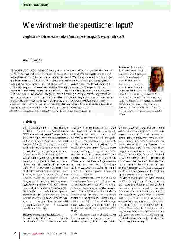 Vorschauseite 1: Wie wirkt mein therapeutischer Input?