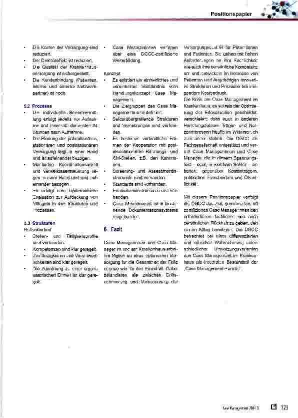 Vorschauseite 4: DGCC Fachgruppe Gesundheit und Pflege Positionspapier der Fachgruppe „Gase Management im Handlungsfeld Gesundheit und Pflege zu Case Management im Krankenhaus