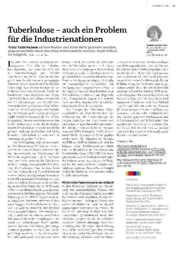 Vorschauseite 1: Tuberkulose - auch ein Problem für die Industrienationen