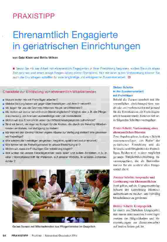 Vorschauseite 1: Ehrenamtlich Engagierte in geriatrischen Einrichtungen