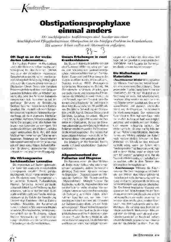 Vorschauseite 1: Obstipationsprophylaxe einmal anders Auszüge aus einer Abschlußarbeit